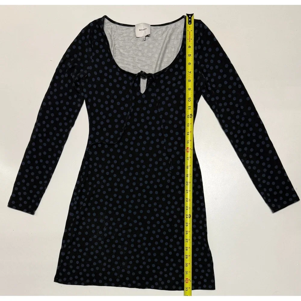 Reformation Black Blue Polka Dot Long Sleeve Mini Dress Keyhole Tie Small